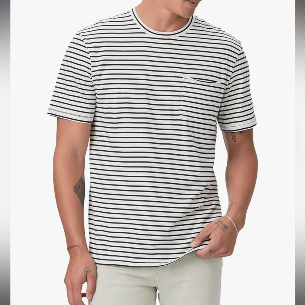 PAIGE Men's Striped Navy and White Ramirez T-Shirt